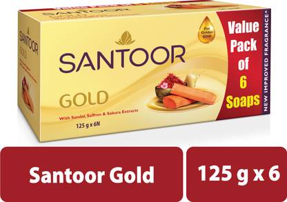 Santoor Gold Bathing Bar Soap with Kashmiri Saffron, Sandal and Sakura Extracts