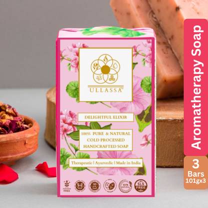 ULLASSA Aromatherapy Soap | Rose Geranium Cardamom | Tan Removal Pollution Defence Soap