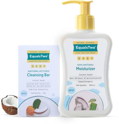 EqualsTwo Baby Cleansing Bar 75gm + Baby Moisturizer 200ml | Each 1