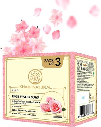 KHADI NATURAL Hand Made Rosewater Soap Pack of 3