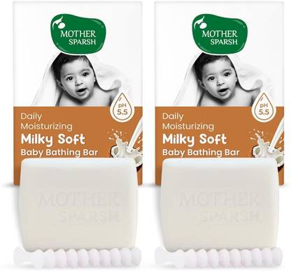 Mother Sparsh Moisturizing Baby Bathing Soap Bar (pH 5.5) with Milk, Coconut Oil and Vitamin E