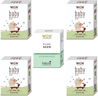 won ayurveda Baby Natural Soap 4, Pure Neem Soap Pack Of 5
