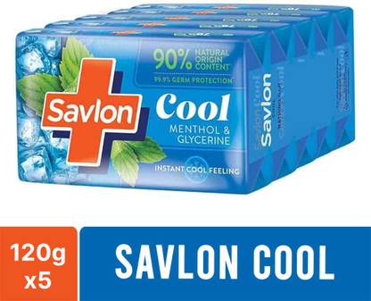 Savlon Menthol & Glycerin Cool Bathing Bar Soap, All Skin Types, 99.99% Germ Protection