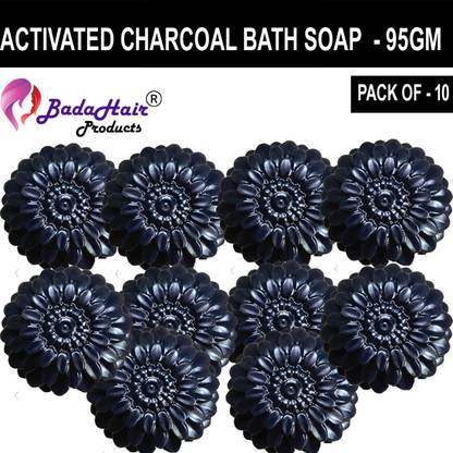 BadaHair Natural Handmade Soap Activated Charcoal Bath Soap |90GM | Pack of 10