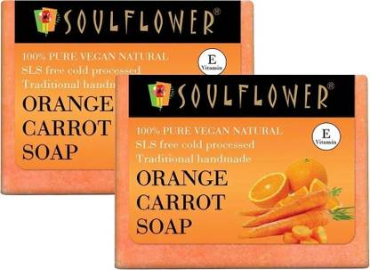 Soulflower Natural Orange Carrot Handmade Soap, For Even Skin Tone & Pore Refinement