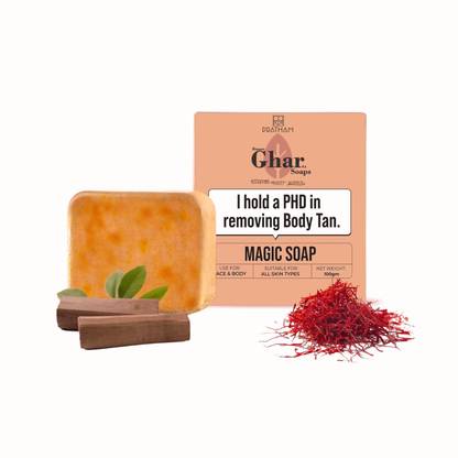 Pratham Ghar Magic Soap Sandal Wood And Saffron for DeTan and Brightening Skin 103g