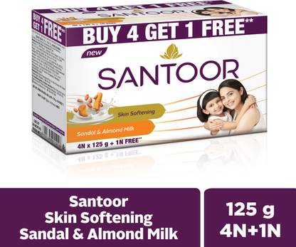 Santoor Skin Softening Sandal & Almond Milk Bathing Bar Soap For Soft and Youthful Skin|