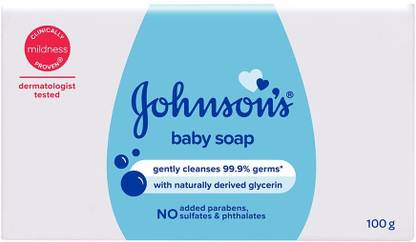 JOHNSON'S baby soap gently cleanses 99.9% germs with naturally derived glycerin