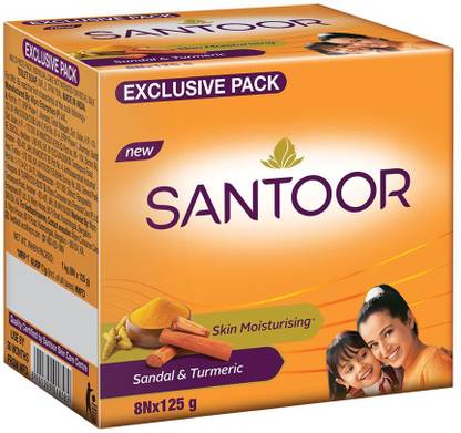 Santoor Skin Moisturizing Sandal & Turmeric Bathing Bar Soap For Soft & Youthful Skin