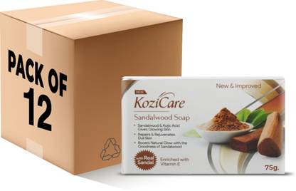 Kozicare Sandalwood Bath Soap for Younger Looking and Glowing Skin -75gm (Pack of 12)