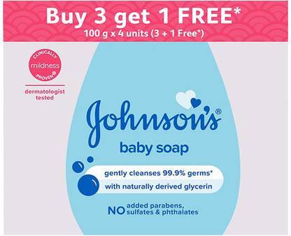 JOHNSON'S Baby Soap(with New Easy Grip Shape) (Buy 3 Get 1 Free)