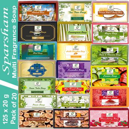 SPARSHAM 20 Different MULTI FRAGRANCE MIX HERBAL SOAPS for REJUVENATING AROMA Bath