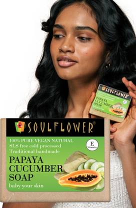 Soulflower Papaya Cucumber Soap, Pure, Natural & Handmade Soap for Moisturizing Skin