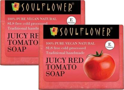 Soulflower Handmade Juicy Red Tomato Soap Bar | Moisturizes & Hydrates, Prevents Wrinkle |