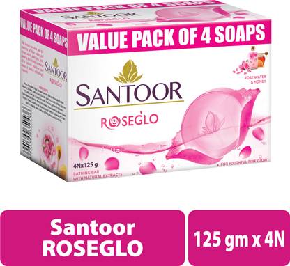 Santoor Roseglo Bathing Bar with Rose Water & Honey