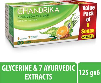 Chandrika by Wipro With Glycerine Ayurveda Gel Bathing Bar Soap, Jojoba Oil for Moisturized Skin