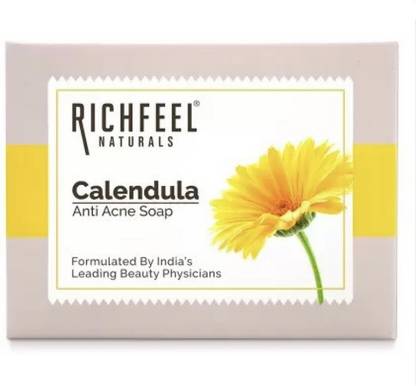 RICHFEEL CALENDULA SOAP ANTI ACNE SOAP FORMULATED BY INDIA (75 GM × 4 PS )