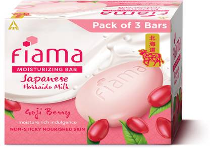 FIAMA Moisturizing Soap Bars (125gmx3),Japanese Hokkaido Milk & Goji berry,Non-Sticky