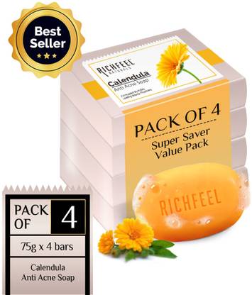 RICHFEEL Calendula Anti-Acne Soap For Acne skin & Blemishes 75g | (Pack of 4)