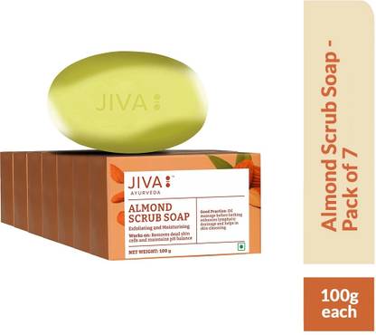 JIVA AYURVEDA Almond Scrub Soap - Natural Exfoliator For Skin - 100 g Each - Pack of 7