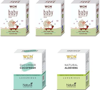 won ayurveda Baby Bathing, Milk & Honey Soap Pack Of 5