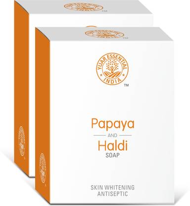 YUAR ESSENTIAL Sponified Papaya and Haldi handmade soap decocted with essential oils 200gm