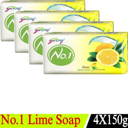 Godrej No.1 Bathing Soap, (4X150g, Pack of 4) , Lime & Aloe Vera