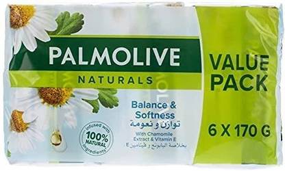 PALMOLIVE Naturals Bar Soap Balanced and Mild with Chamomile and Vitamin E, 170 gm, Pack of 6