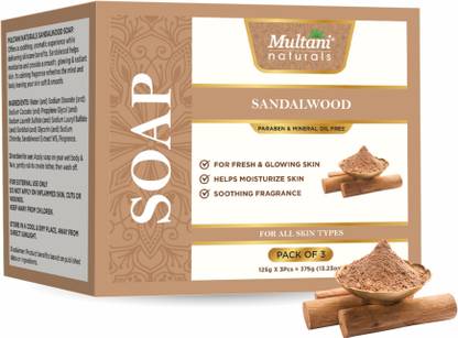 Multani Natural Sandalwood Handmade Soap (Pack of 3) | Hydrates & Rejuvenates Dry Skin -