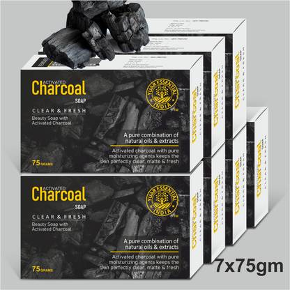 YUAR ESSENTIAL INDIA Hand Made activated charcoal for Deep Cleaning & Exfoliating (Pack of 7)