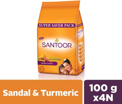 Santoor by Wipro Skin Moisturizing Sandal & Turmeric Bathing Bar Soap For Soft & Youthful Skin