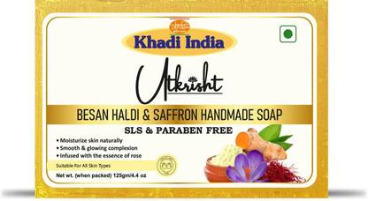 Utkrisht Khadi Besan Haldi & Saffron Bath Soap - Anti-Aging, Brightening & Moisturizing