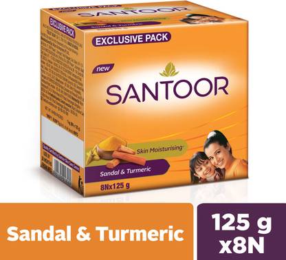 Santoor by Wipro Sandal & Turmeric Soap for Younger Looking & Glowing Skin  (8 x 125 g) at Rs. 310
