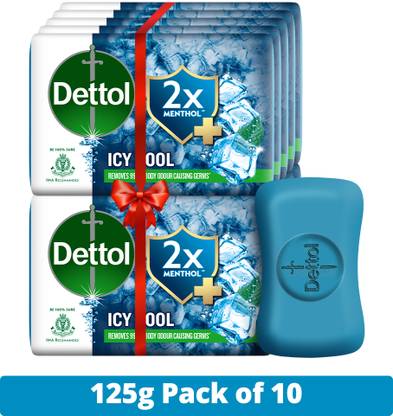 Dettol आईसी कूल बाथिंग सोप बार विथ 2X मेन्थोल, (125gm-पैक ऑफ 10)