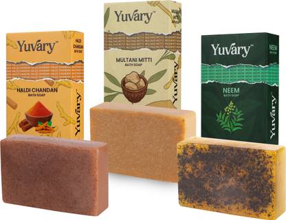 Yuvary Handmade Soap Combo Offer - Multani Mitti, Haldi Chandan, Neem, Detan Pack