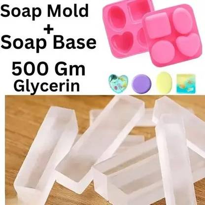 fresheasily 4 Cavity Silicone Soap Making Mould and Transparent Soap Base (500 Gm)