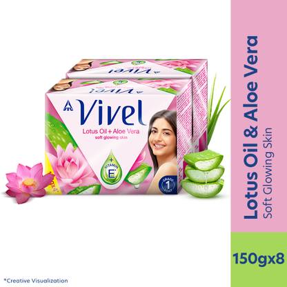 Vivel Lotus Oil Soft Glowing Skin with Vit.E 150gx4, Combo Pack of 2, Grade 1 Soap Bar