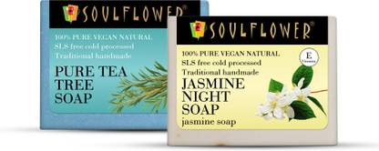 Soulflower Tea Tree & Jasmine Night Handmade Soap, Acne Control & Redness Reduction