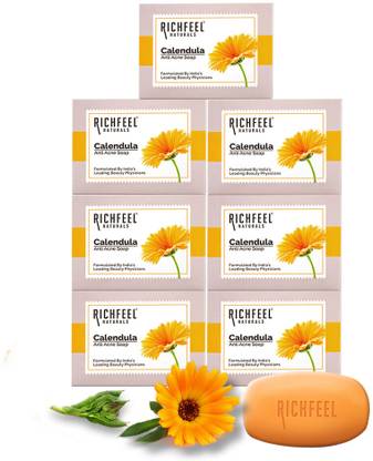 RICHFEEL Calendula Anti-Acne Soap|For Acne & Blemish 75g (Pack of 7)