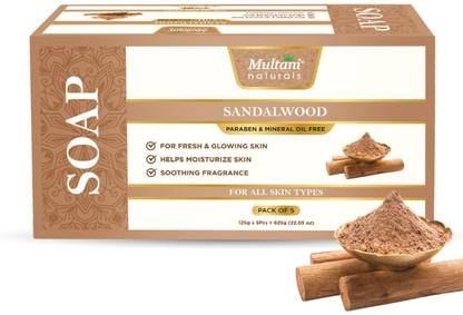 Multani Natural Sandalwood Handmade Soap (Pack of 5) | Hydrates & Rejuvenates Dry Skin -