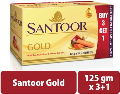 Santoor by Wipro Gold Bathing Bar Soap with Kashmiri Saffron, Sandal & Sakura Extracts