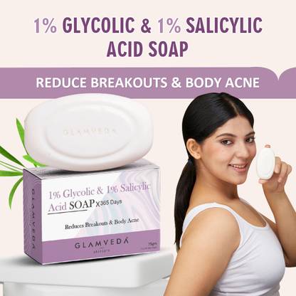 GLAMVEDA Skin Lightening Glycolic & Salicylic acid soap | Reduces Blackheads & Excess Oil