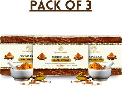 vagad's khadi Chandan Haldi Soap | Removes Tan and Rashes | Treats Blemish and Acne Problems | Pack of 3
