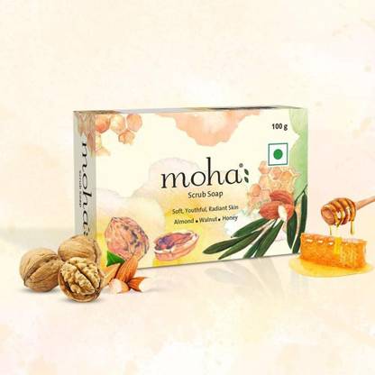 Moha Scrub Soap With Walnut, Almond Oil & Honey For Soft & Glowing Skin (Pack of 6)