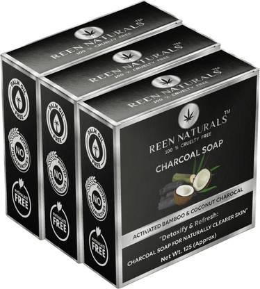 REEN NATURALS PACK OF 3 Charcoal Soap for Detoxify & Refresh your Skin | Handmade Soap