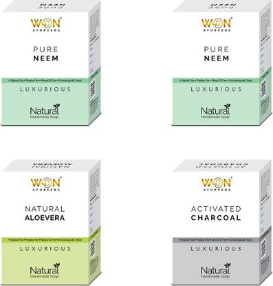 won ayurveda Charcoal, Aloevera & Neem Soap - (Pack Of 4)