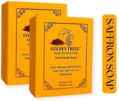 Golden Treez saffron handmade bath bar tan removal acne pimple natural bathing kesar soap