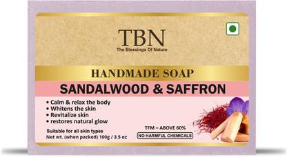 TBN 100% Pure Sandal & Saffron Face & Body Soap for Skin Brightening, Pigmentation