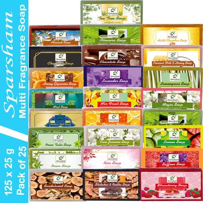 SPARSHAM 25 Different MULTI FRAGRANCE MIX HERBAL SOAPS for REJUVENATING AROMA Bath