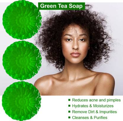 TERIHAR Green Tea Soap for Deep Clean with Olive Oil, Green Tea Powder (PACK OF 3)
